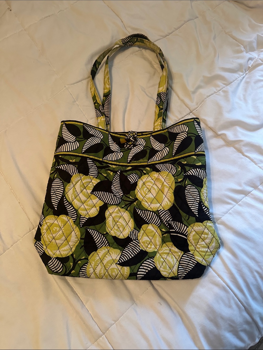 Vera Bradley Quilted Floral Tote in Green, Black and White